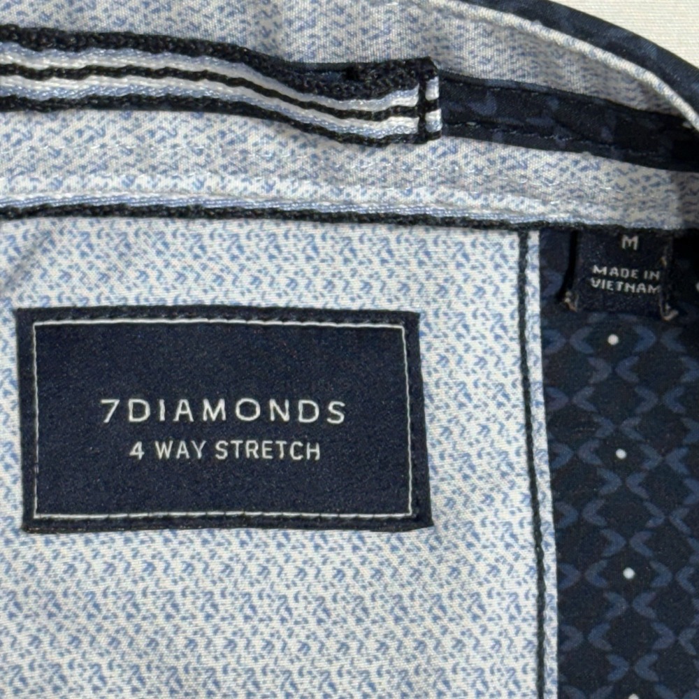7Diamonds 4 Way Stretch Shirt Men M Short Sleeve Button Up Geometric Print Woven - Picture 4 of 9